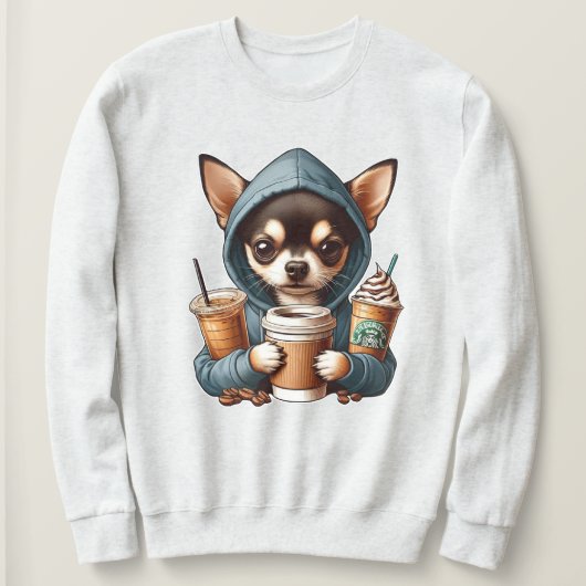 Chihuahua in Hooded Sweatshirt met Koffie (Design voorkant)