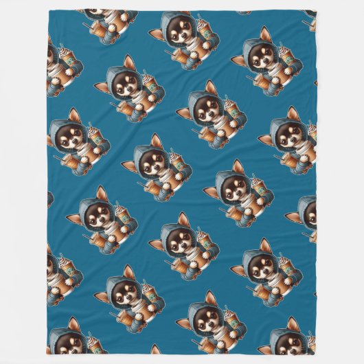 Chihuahua in Hooded Sweatshirt met Koffie Fleece Deken (Voorkant)