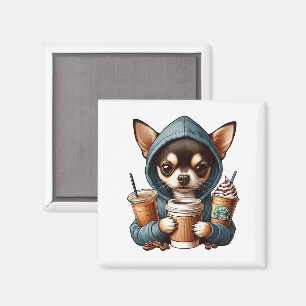 Chihuahua in Hooded Sweatshirt met Koffie Magneet