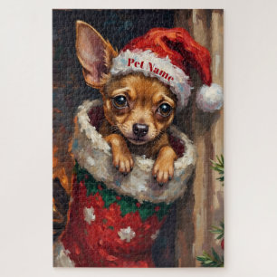 Chihuahua in kerst sok muts legpuzzel