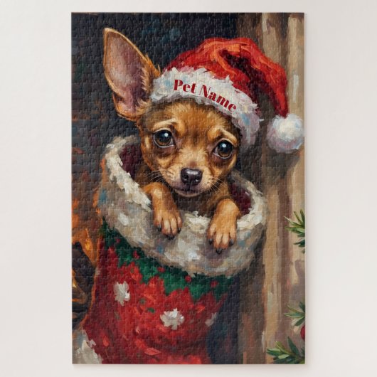 Chihuahua in kerst sok muts legpuzzel (Verticaal)
