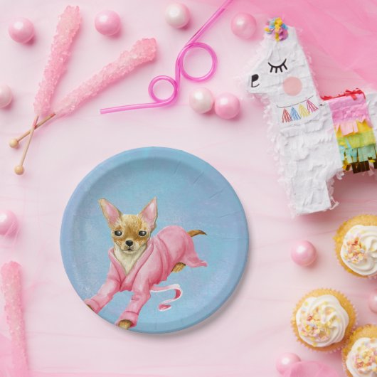 Chihuahua in Pink Bathrobe Paper Party Borden Papieren Bordje (Feest)