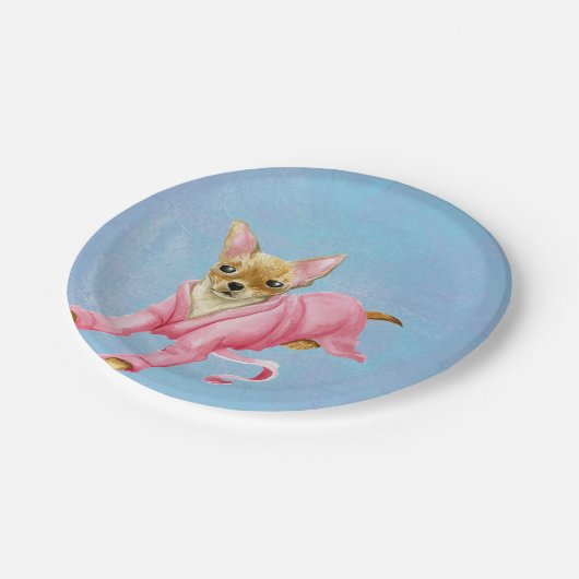 Chihuahua in Pink Bathrobe Paper Party Borden Papieren Bordje (Gekanteld)