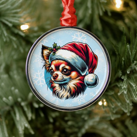 Chihuahua in Santa Hat Kerstmis Metalen Ornament (Boom)