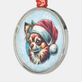 Chihuahua in Santa Hat Kerstmis Metalen Ornament (Links)