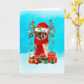 Chihuahua in sneeuw met kerstcadeaus kaart (Gele Bloem)