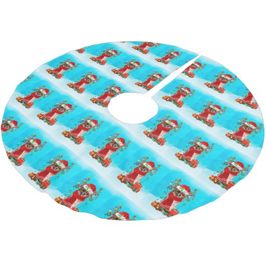 Chihuahua in sneeuw met kerstcadeaus kerstboom rok (Gekanteld)