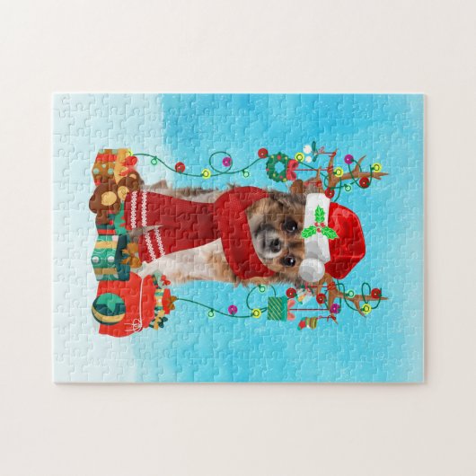 Chihuahua in sneeuw met kerstcadeaus legpuzzel (Horizontaal)