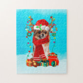Chihuahua in sneeuw met kerstcadeaus legpuzzel (Verticaal)