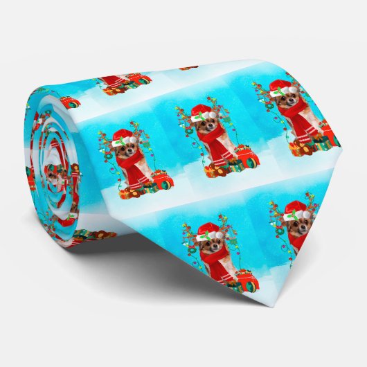 Chihuahua in sneeuw met kerstcadeaus stropdas (Opgerold)