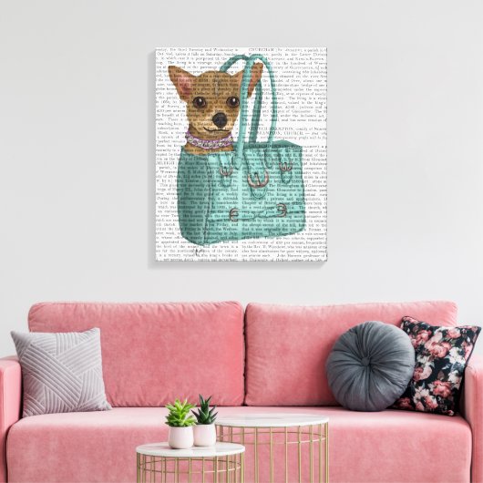 Chihuahua in zak canvas afdruk (Insitu (Woonkamer))