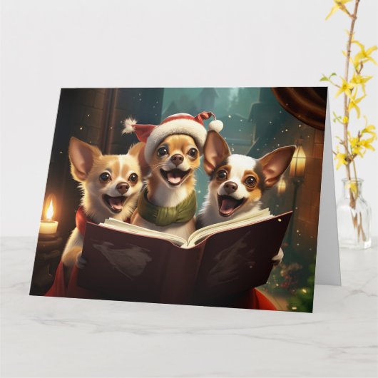 Chihuahua Kerst Carolers Fun Vakantie Kaart (Gele Bloem)
