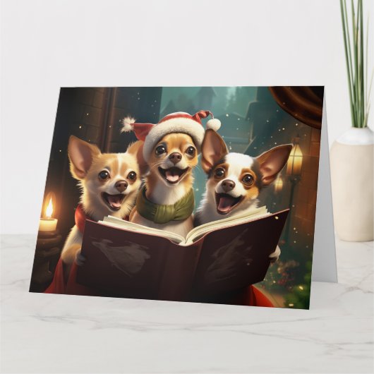 Chihuahua Kerst Carolers Fun Vakantie Kaart (Voorkant)