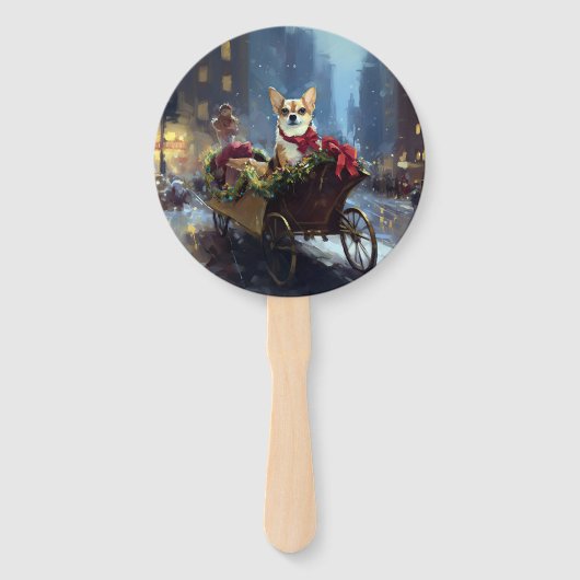 chihuahua kerst feestelijk seizoen handwaaier (Achterkant)