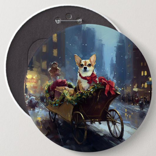 chihuahua kerst feestelijk seizoen ronde button 6,0 cm (Voorkant /achterkant)