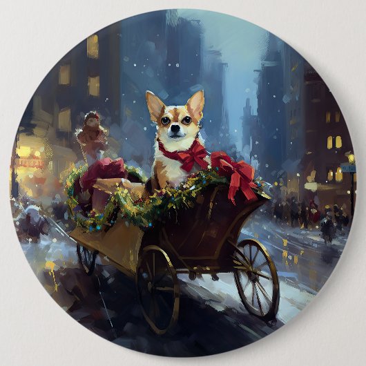 Chihuahua Kerst Feestelijke Periode Ronde Button 6,0 Cm (Voorkant)