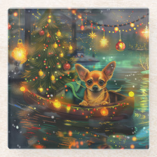 Chihuahua Kerst Feestelijke Reis Glazen Onderzetter