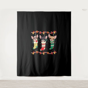 Chihuahua Kerst Soks Lichten Grappig Kerstmis Hond Wandkleed
