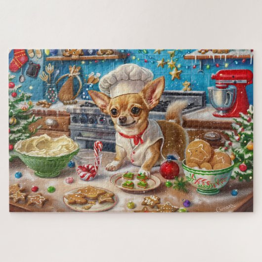Chihuahua Kerstbakken: Feestelijke Kerstmis Legpuzzel (Horizontaal)