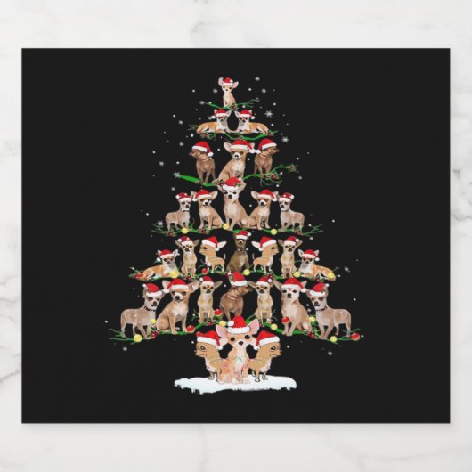 Chihuahua kerstboom Funny T-shirt Xmas Chihuahua Sparkling Wijnetiket (Enkel label)