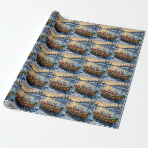Chihuahua Kerstboot Vakantie Cadeaupapier