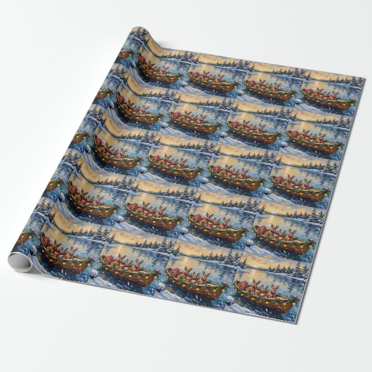 Chihuahua Kerstboot Vakantie Cadeaupapier (Uitgerold)