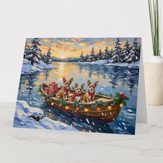 Chihuahua Kerstboot Vakantie Kaart (Voorkant)