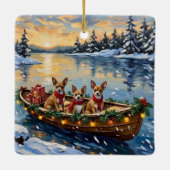 Chihuahua Kerstboot Vakantie Keramisch Ornament (Achterkant)
