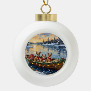 Chihuahua Kerstboot Vakantie Keramische Bal Ornament