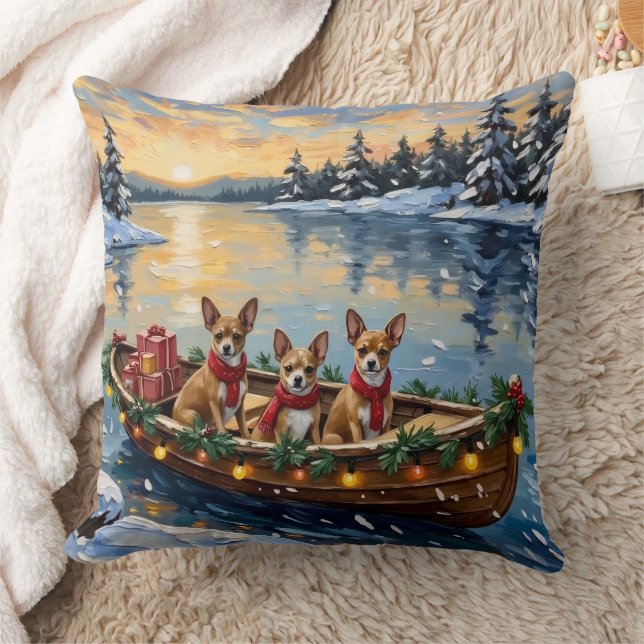 Chihuahua Kerstboot Vakantie Kussen (Deken)