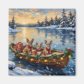 Chihuahua Kerstboot Vakantie Magneet (Voorkant)