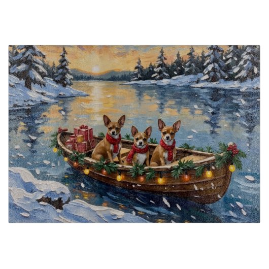 Chihuahua Kerstboot Vakantie Snijplank (Voorkant)