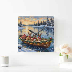 Chihuahua Kerstboot Vakantie Vierkante Klok