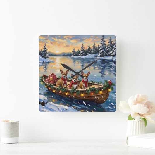 Chihuahua Kerstboot Vakantie Vierkante Klok (Huis)