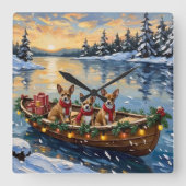 Chihuahua Kerstboot Vakantie Vierkante Klok (Voorkant)