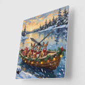 Chihuahua Kerstboot Vakantie Vierkante Klok (Hoek)