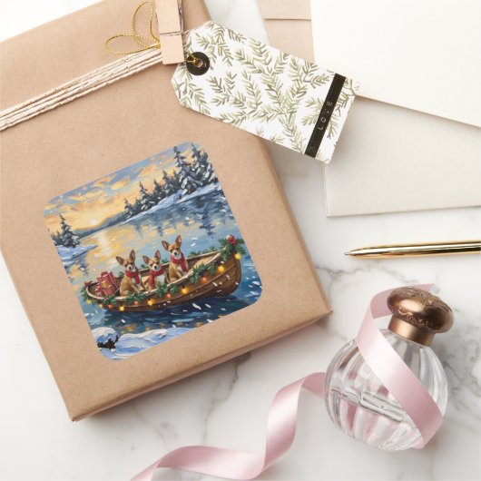 Chihuahua Kerstboot Vakantie Vierkante Sticker (Geschenken)