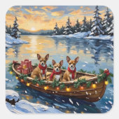 Chihuahua Kerstboot Vakantie Vierkante Sticker (Voorkant)
