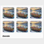 Chihuahua Kerstboot Vakantie Vierkante Sticker (Vel)