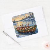 Chihuahua Kerstboot Vakantie Vierkante Sticker (Envelop)