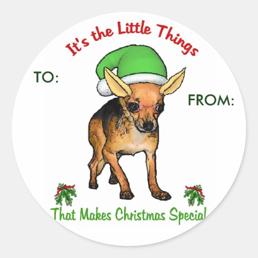 Chihuahua kerstcadeaus ronde sticker (Voorkant)