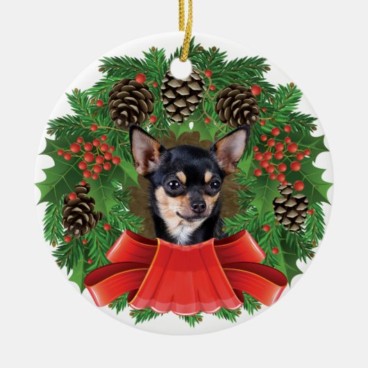 Chihuahua Kerstfeestdag weesje Keramisch Ornament (Voorkant)