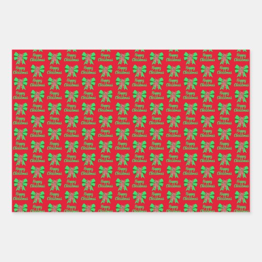 Chihuahua Kersthond en Groene Bow 3 Kleurpaden Inpakpapier Vel (Voorkant)