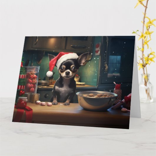 Chihuahua Kerstkoekjes Vakantie Kaart (Gele Bloem)