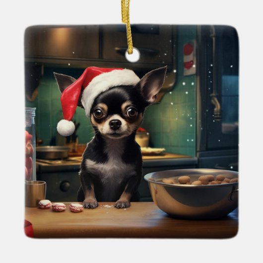 Chihuahua Kerstkoekjes Vakantie Keramisch Ornament (Voorkant)