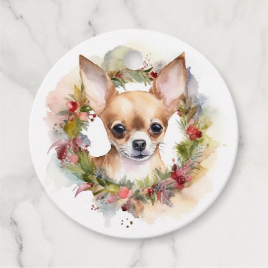 Chihuahua Kerstkrans Feestelijke Pup Bedankjes Labels (Voorkant)