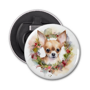 Chihuahua Kerstkrans Feestelijke Pup Button Flesopener