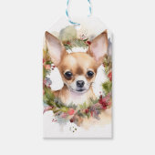 Chihuahua Kerstkrans Feestelijke Pup Cadeaulabel (Voorkant)