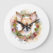 Chihuahua Kerstkrans Feestelijke Pup Grote Klok (Voorkant)