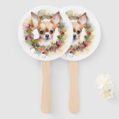 Chihuahua Kerstkrans Feestelijke Pup Handwaaier (Voorkant en achterkant)